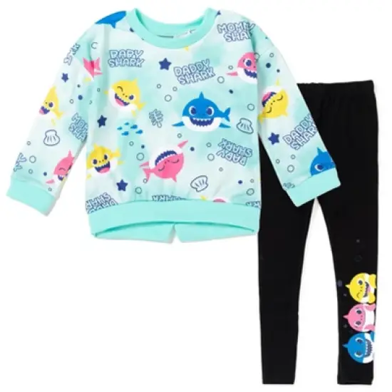 Pinkfong Baby Shark Daddy Shark Mommy Shark Girls Pullover Fleece Sweatshirt and Leggings Outfit Set Infant  image {6}