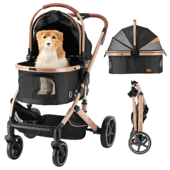 Gulches Pet Strollers: 4-in-1 Lightweight Folding Stroller with Reversible Canopy - 45 lbs Capacity image {4}