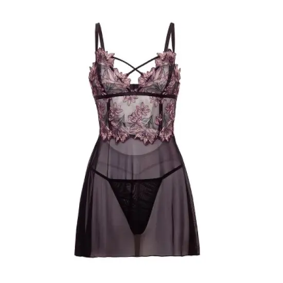 Oh La La Cheri Women's Adela Floral Sheer Babydoll 75-12054X image {2}