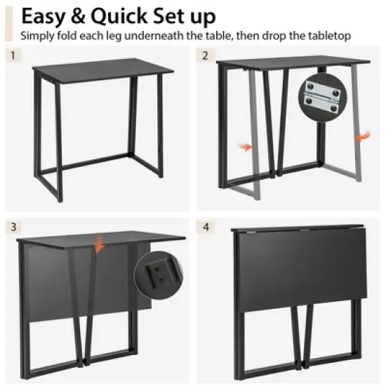 Costway Folding Computer Desk No Assembly Study Writing Table for Small Spaces Walnut/Black/Brown/White image {7}