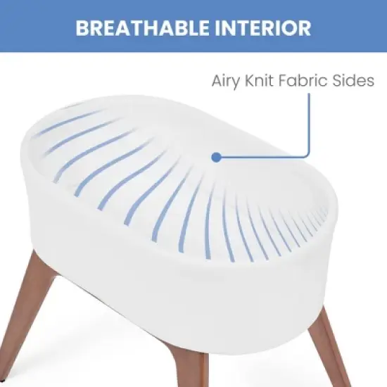 Delta Children Aero Bassinet Modern Portable Baby Crib with Solid Wood Legs, Mattress Pad and Fitted Sheet - White image {4}