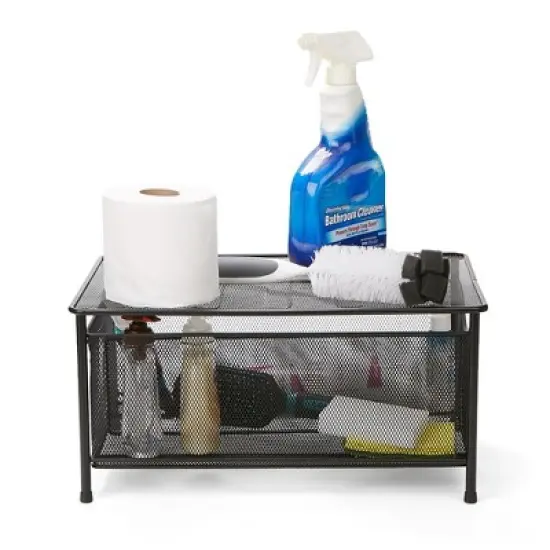 Mind Reader Storage Basket and Organizer [METAL MESH] 3-Compartment Pull-out / Sliding Organizing Drawer, Under the Sink Kitchen and Bathroom Shelf Cabinet (BLACK) image {13}