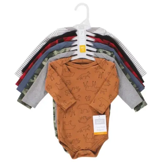 Hudson Baby Infant Boy Cotton Long-Sleeve Bodysuits, Into The Woods Prints 7-Pack image {1}