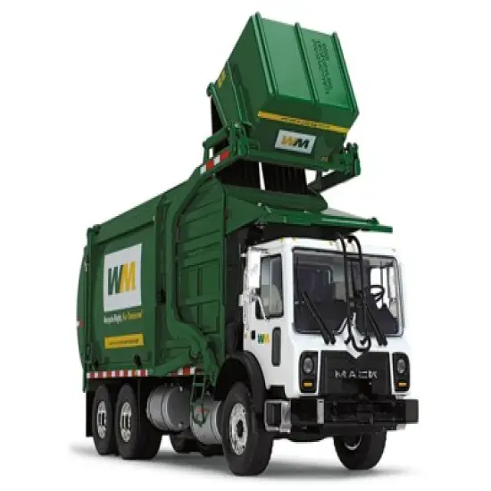 Mack TerraPro "Waste Management" Garbage Truck w/Wittke Front Load White & Green w/Garbage Bin 1/34 Diecast Model by First Gear image {2}
