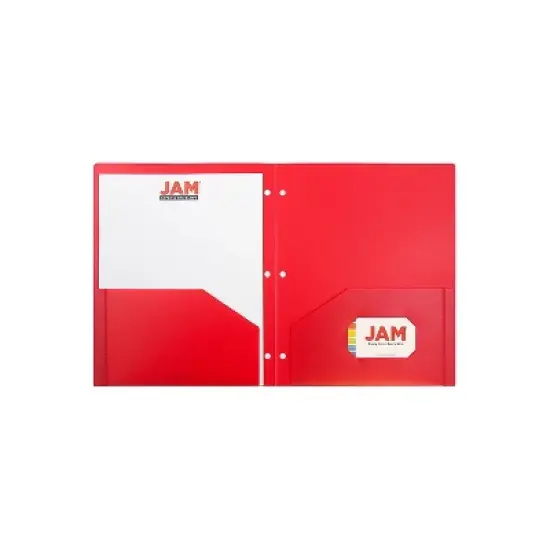 JAM Paper Heavy Duty Plastic 3 Hole Punch Two-Pocket School Folders Red 383HHPREA image {2}