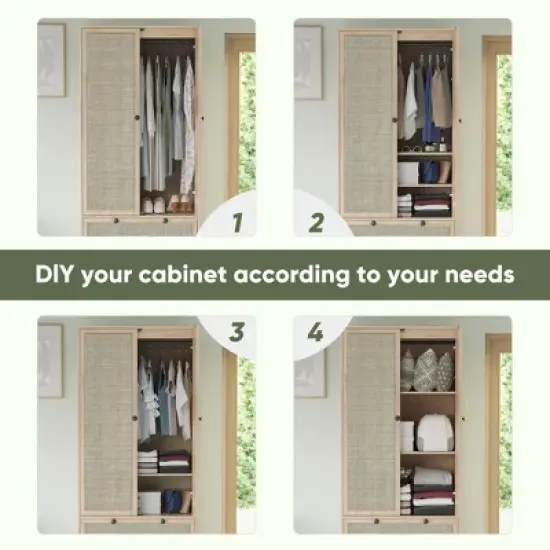 Brafabhome Farmhouse 4 Doors Armoire Wardrobe Closet, 71" Tall Freestanding Wardrobe Clothes Cabinet with Drawers and Hanging Rod for Bedroom image {9}