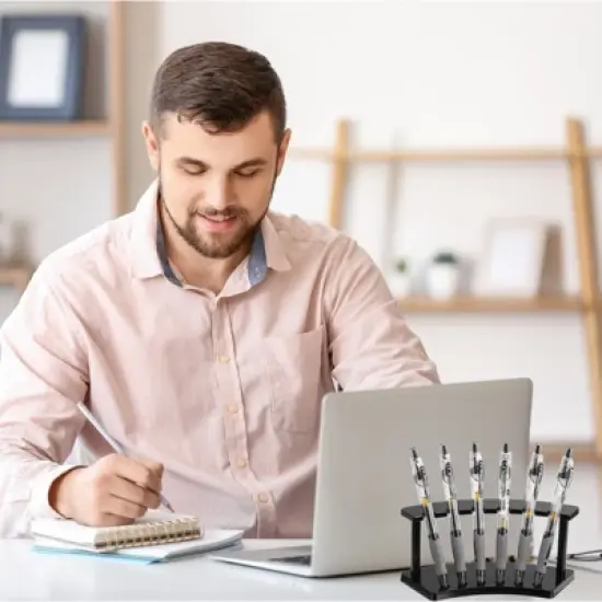 Unique Bargains 6-Slot Vertical and Horizontal Pen Holder Display Stand Clear/Black 2 Pcs image {2}