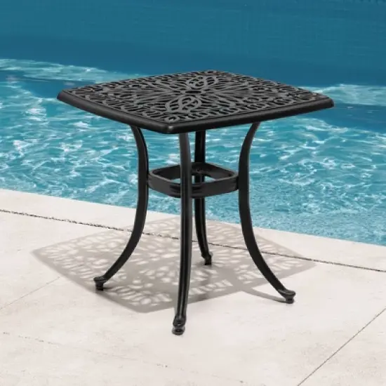 Crestlive Products Patio Cast Aluminum Black Side Table, Outdoor End Table Small Square Coffee Table for Backyard, Pool, Indoor, Easy Maintenance image {9}