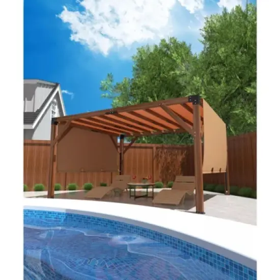 WhizMax 12'X 14' Cedar Wood Luxury Outdoor Pergola with High-Quality Fabric Canopy image {7}