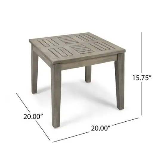 NAYSAYE Patio End Table Transitional Acacia Wood Side Table with Low Profile for Small Spaces, Gray, 20"*20"*15.75" image {2}