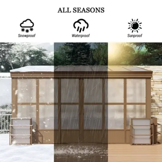 Mondawe Lean to Sunroom 10x14FT, Wall Mounted Solarium with Sloping Polycarbonate Roof, Detachable Screens and 2 Lockable Sliding Doors image {11}