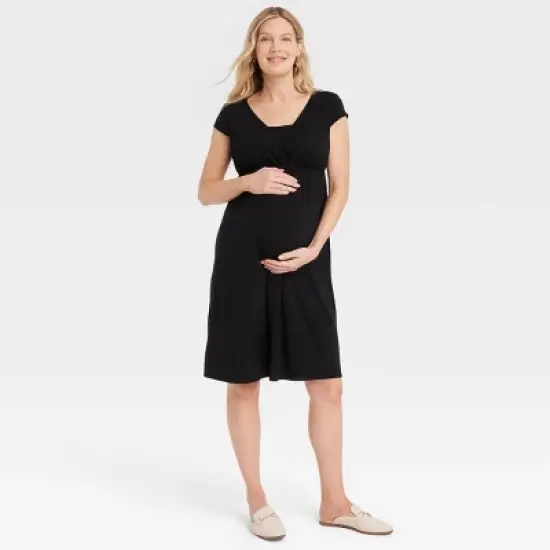 Short Sleeve Cross Front Nursing Midi Maternity Dress - Isabel Maternity by Ingrid & Isabel&trade; Black image {4}