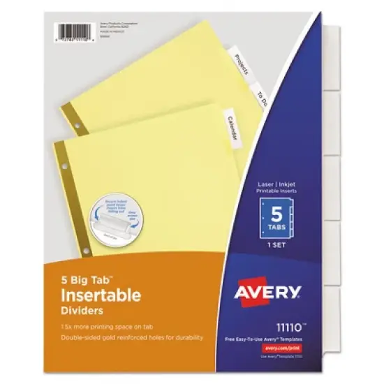 Avery Insertable Big Tab Dividers, 5-Tab, Double-Sided Gold Edge Reinforcing, 11 x 8.5, Buff, Clear Tabs, 1 Set image {7}