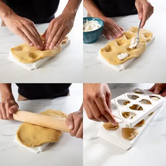 Mini Heart Ravioli Molds (2 Pack) - Homemade Filled Pasta Maker - 2 Piece Tray & Press makes 8 Stuffed Raviolis at a Time, Easy to Use and Clean image {2}