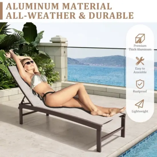Pellebant Outdoor Pool Lounger Aluminum All-weather Adjustable Chaise Lounge Chair image {5}