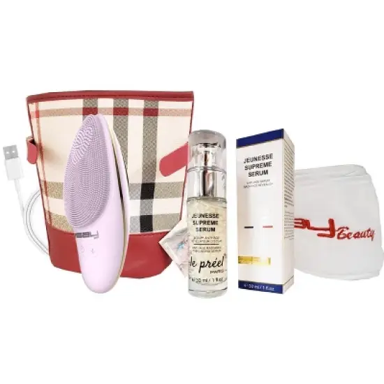 LINSAY Facial Cleansing Brush with LED Skin Therapy Included Super SPA Bundle with Potent anti-aging Serum, USB Cable, Headband and Cosmetic Bag image {8}