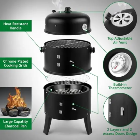 KTMBDW Vertical Multi-Layer Steel Charcoal Smoker, Heavy Duty Round Charcoal BBQ Grill for Outdoor Smoking Grill with Thermometer Outdoor Home Party image {5}