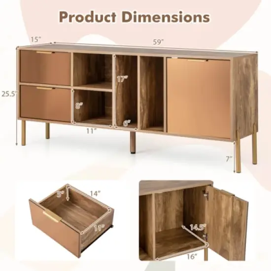 Costway Mirrored Buffet Cabinet Rustic Kitchen Sideboard Storage Cabinet with 2 Drawers image {2}