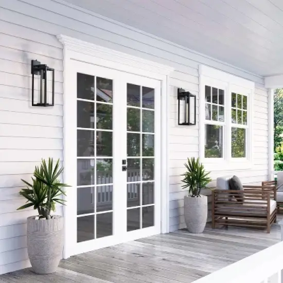 C Cattleya 2 Pack Dusk to Dawn Matte Black Outdoor Wall Light with Cylinder Clear Glass Shade image {2}