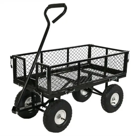 Sunnydaze Outdoor Lawn and Garden Heavy-Duty Durable Steel Mesh Utility Wagon Cart with Removable Sides image {12}