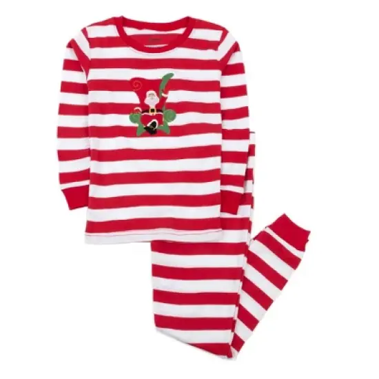 Leveret Kids Two Piece Cotton Striped Christmas Pajamas image {4}