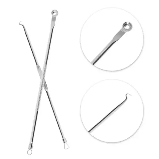 Unique Bargains Regular Long Needle Pimple Extractor Tool Kit Silver Tone 1 Set image {2}
