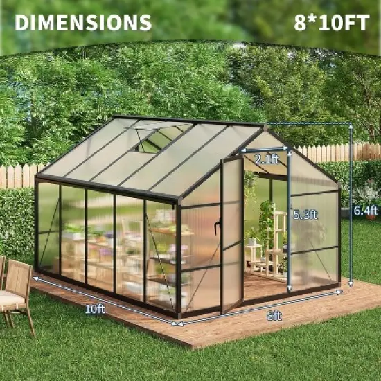 GustoWave 8&times;10 ft Large Walk-In Polycarbonate Greenhouse，for Outside Garden Backyard, Patio, Lawn image {1}