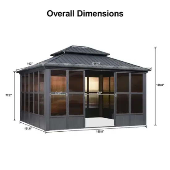 PURPLE LEAF Permanent Hardtop Gazebo Aluminum Frame Gazebo with Galvanized Steel Double Roof, Solarium Backyard Sun Room with Detachable Windows image {10}