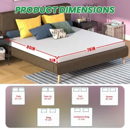 BestMassage 5 Inch Mattress Bamboo Charcoal Memory Foam Mattress Medium Firm Mattress CertiPUR-US Certified image {6}