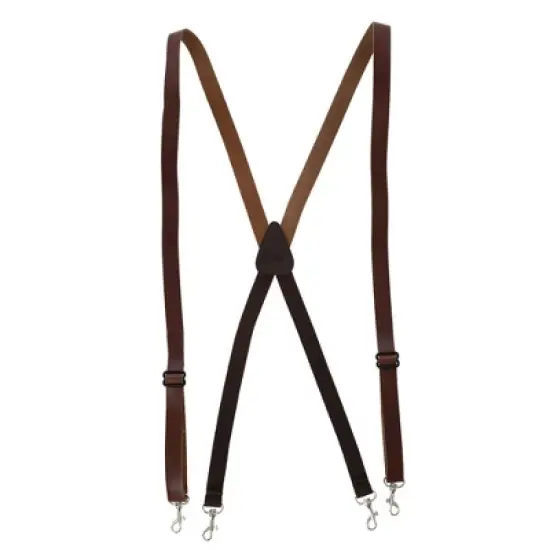 CTM Men's Smooth Coated Leather Slim Width Suspenders with Metal Swivel Hook Ends image {4}
