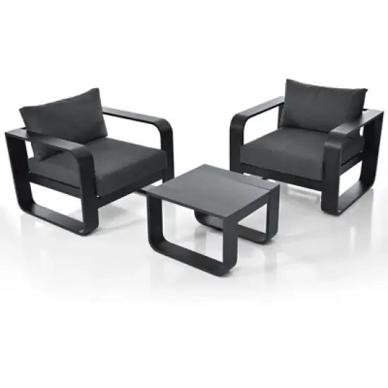 3PCS Outdoor Patio Conversation Set with Coffee Table and Two Chairs with 6.7" Thick Cushions, Gray -ModernLuxe image {8}