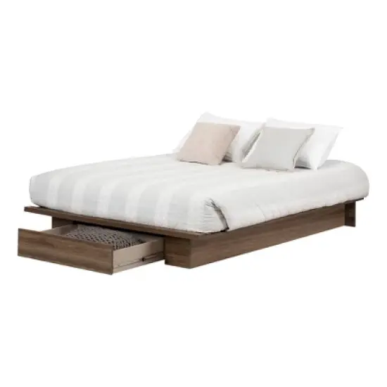 Queen Tao Platform Bed with Drawer Natural Walnut - South Shore image {6}