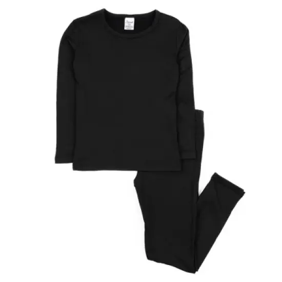 Leveret Kids Two Piece Neutral Solid Color Thermal Pajamas image {6}