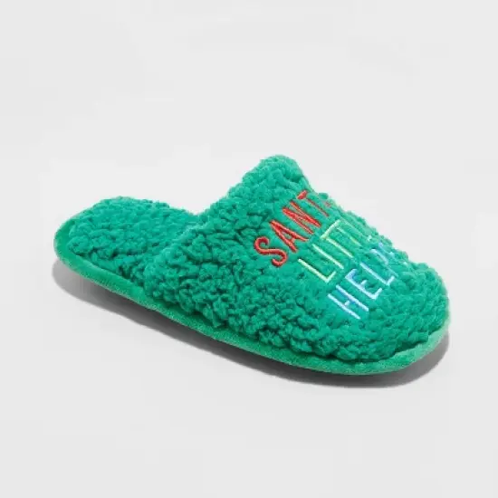 Kids' Holiday Santa's Little Helper Scuff Slippers - Wondershop&trade; Green image {4}