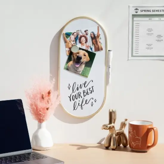 U Brands 8"x16" Metal Frame Oval Dry Erase Board Gold image {9}