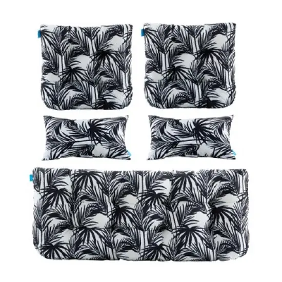 ARTPLAN Outdoor Cushions for Settee,Wicker Loveseat Cushions with Tie,Tufted Patio Cushions 2 U-Shaped Set of 5 Piece,L44xW19，Floral image {4}