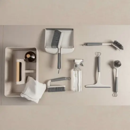 OU 8-Piece Home Cleaning Tools Set &ndash; Silicone Squeegee, Scrub Brushes, Refillable Spray Bottle, Organizer Caddy & More for Bathroom & Kitchen Cleaning image {2}