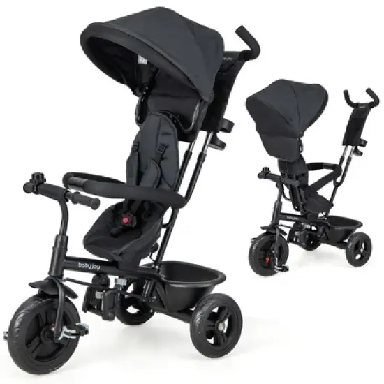 Babyjoy 4-in-1 Multifunctional Tricycle Kids Trike with Removable Canopy & Push Handle Black/Gray/Pink image {9}