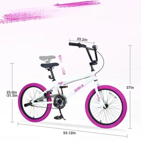 DSVIMOY Freestyle Kids Bike, 20 Inch Single Speed Children's Bicycle for Boys Girls Age 7+ Years, White&Red, 55.12"*25.2"*37" image {1}