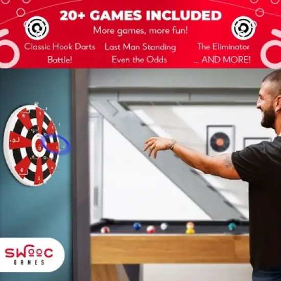 SWOOC Games ‒ Hook Darts Ring Toss Game ‒ Wood Board & Soft Rings ‒ 20+ Games Included For Kids & Adults ‒ Wall Mount Games ‒ Ring and Hook Game image {3}
