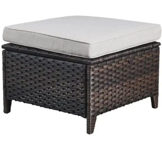 POCASSY 7-Piece Outdoor Furniture Set with Propane Fire Pit Table, Outdoor Living Set with All-Weather Brown Wicker Sectional Sofa and Swivel Chair image {13}