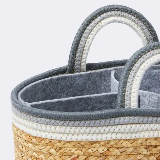 Braided Water Hyacinth Decorative Container with Coiled Rope Handles - Gray - Cloud Island&trade; image {2}