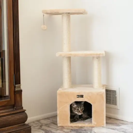 Armarkat 3-tier Real Wood Cat Condo With Sisal Scratching Post 39 Height Beige A3902 image {2}