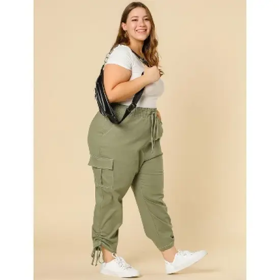 Agnes Orinda Women's Plus Size Drawstring Elastic Waist Cargo Pants with Pockets image {2}