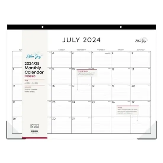 Blue Sky 2024-25 Monthly Desk Pad 17"x22" White with Trim Tape Perforation: Large Desk Calendar July-June for Adults image {2}