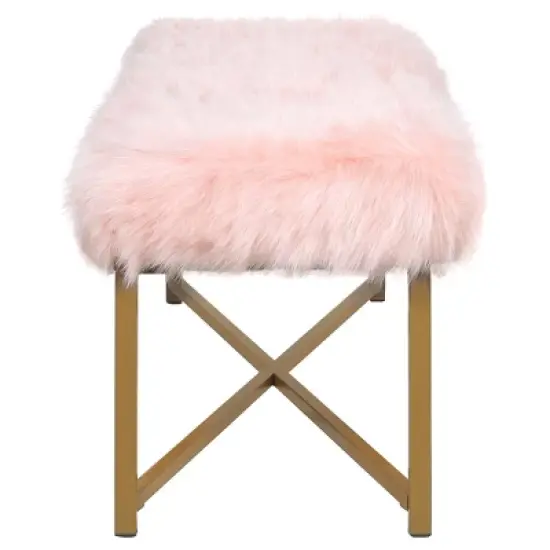 Faux Fur Rectangle Bench - Pink - HomePop image {3}