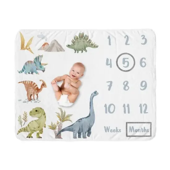 Sweet Jojo Designs Boy Baby Milestone Blanket Watercolor Dinosaur Dino Multicolor image {6}
