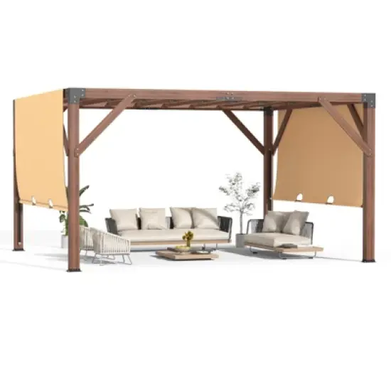 Wooden Pergola - 12'X14' Cedar Wood with Retractable Shade Canopy, Durable Rot-Resistant, Versatile image {7}