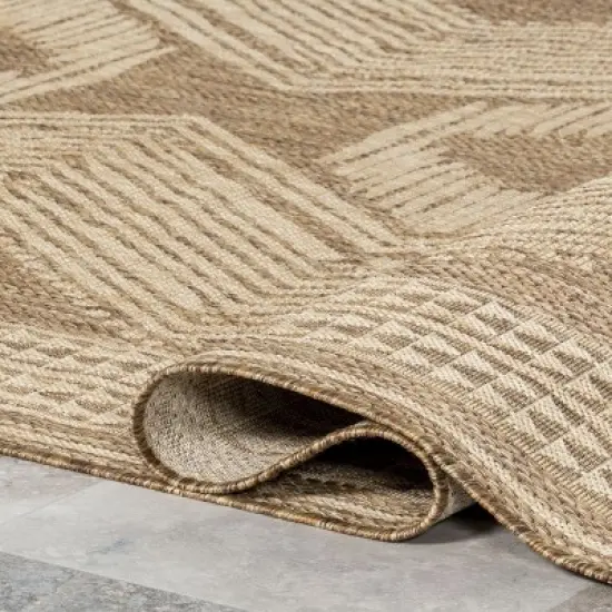 Nuloom Ranya Geometric Indoor/Outdoor Area Rug, Round 6' 7", Light Brown image {2}
