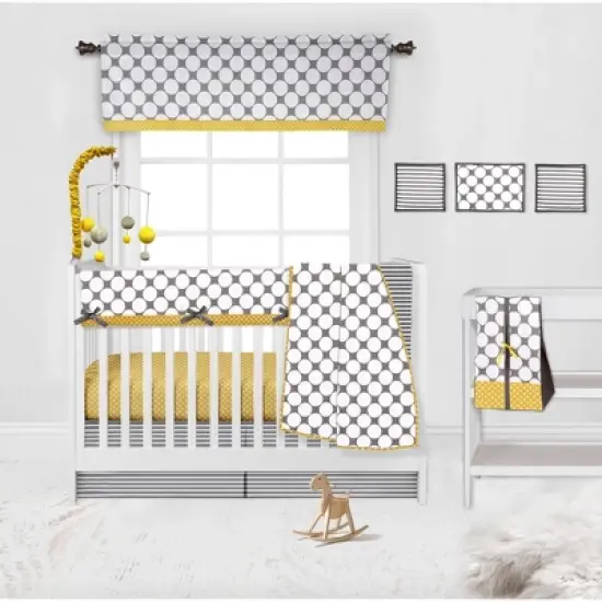 Bacati - Dots/Stripes Crib Rail Guard Covers set of 2 Gray/Yellow image {3}